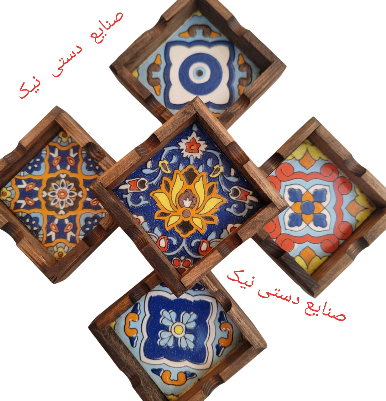 زیرسیگاری سنتی چوب و کاشی ۹×۹ / زیر سیگاری چوب و کاشی / زیرسیگاری کاشی / زیرسیگاری سرامیک / زیرسیگاری کافه / جاسیگاری